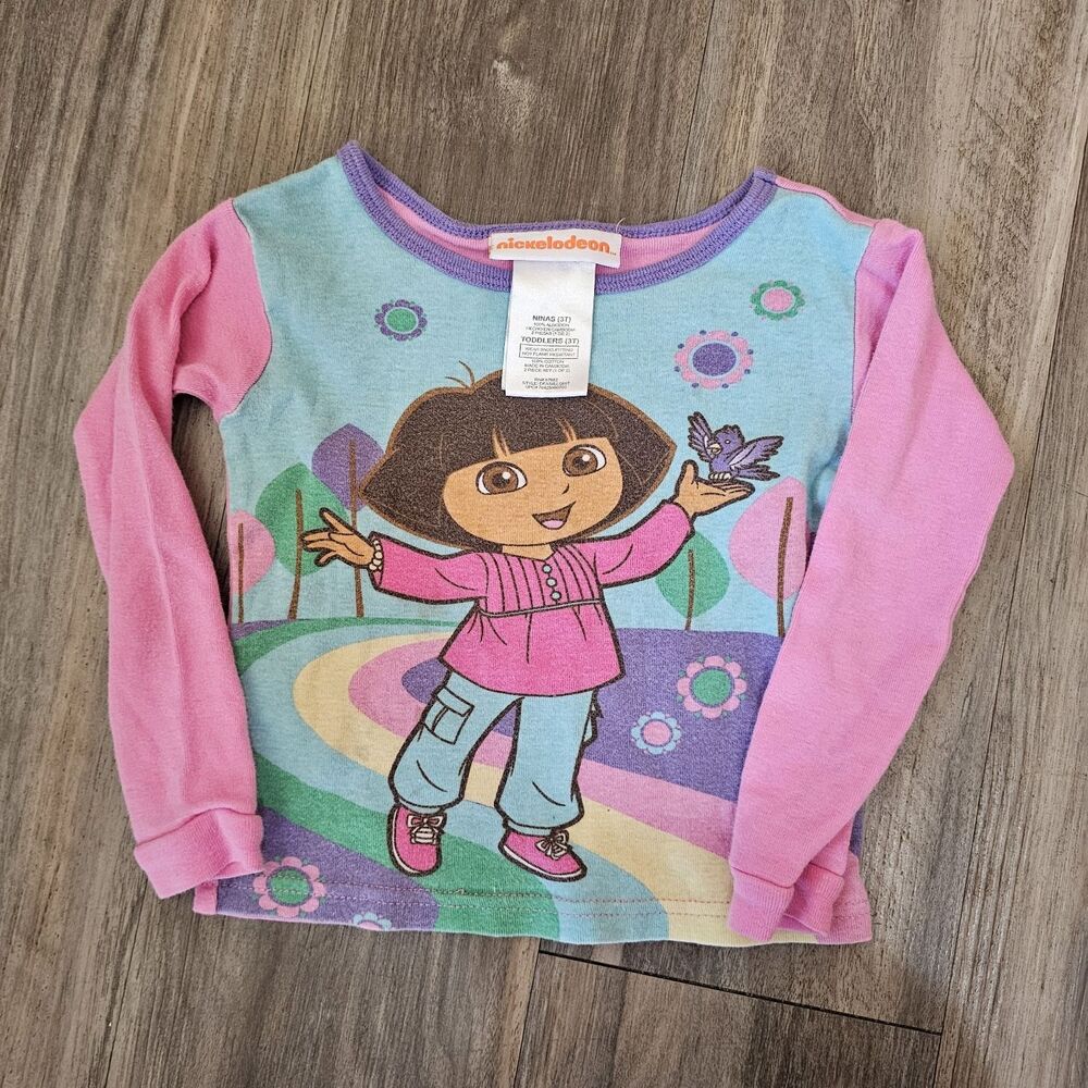 Nickelodeon Dora the Explorer Girls 3T Long Sleeve Cotton Pajama Top Snug 2010